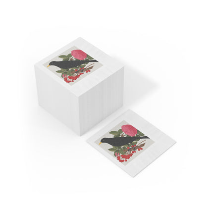 Blackbird & Rose White Coined Napkins – Timeless Elegance & Nature's Harmony