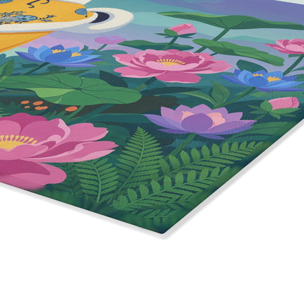 🌸✨ The Lady Of The Golden Garden Glass Cutting Board – Art Deco Floral Elegance