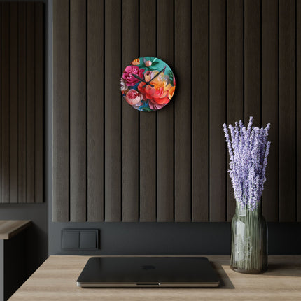 Peonies in Full Bloom Acrylic Wall Clock, Round and Square