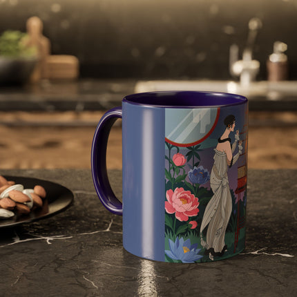 Whispers to the Golden Songbird Colorful Mugs – Art Deco Garden Elegance