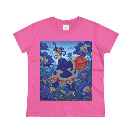 💙🌺 The Imperial Blue Garden Cotton Tee – Art Deco Oriental Elegance