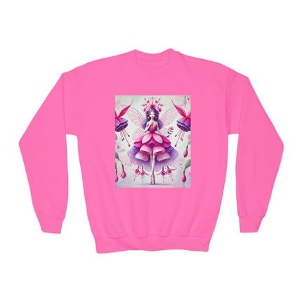 Fuchsia Fairy Youth Crewneck Sweatshirt – Vibrant Color, Floral Magic & Whimsical Elegance