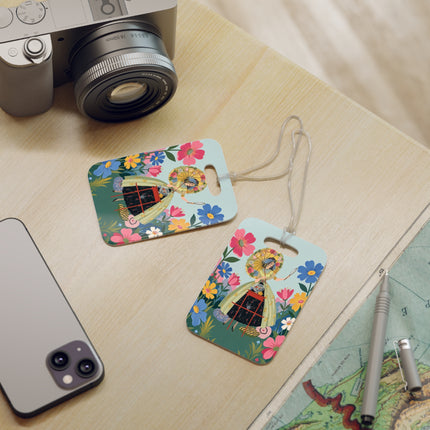 🌸🪞 The Floral Parasol Reflection Luggage Tag – Art Deco Garden Fantasy