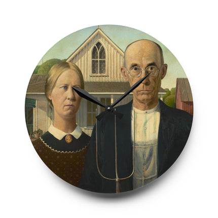 American Gothic by Grant Wood Acrylic Wall Clock, Round and Square