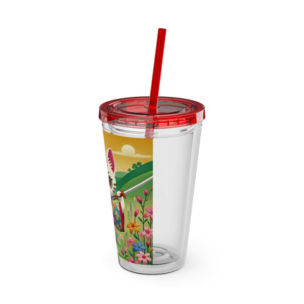 Samurai Kitten Sunsplash Tumbler with Straw, 16oz