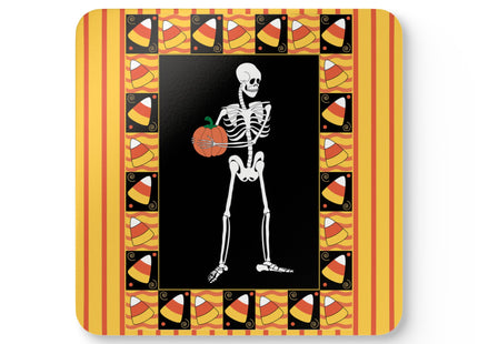 Candy Corn Skeleton Corkwood Coaster Set