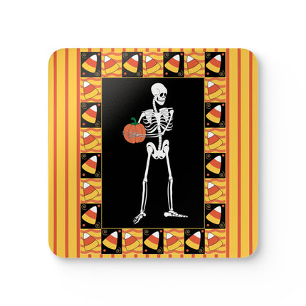 Candy Corn Skeleton Corkwood Coaster Set