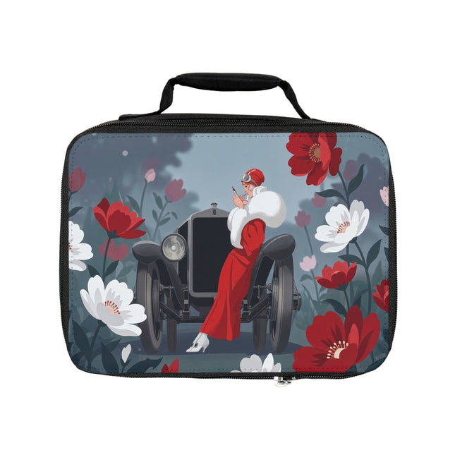🚗🌺 The Lady Of The Grand Touring Car Lunch Bag – Art Deco Motoring Elegance