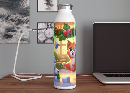 Naughty or Nice Kitten Christmas Slim Water Bottle