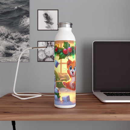 Naughty or Nice Kitten Christmas Slim Water Bottle