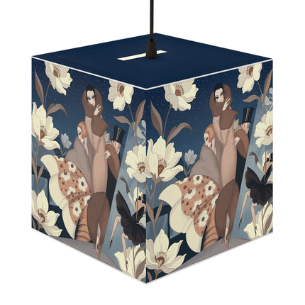 🌸✨ The Midnight Magnolia Masquerade Light Cube Lamp – Art Deco Nocturne