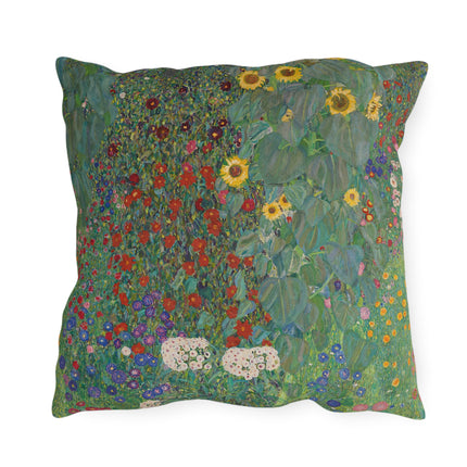 Farm Garden with Sunflowers by Gustav Klimt Outdoor Pillows
