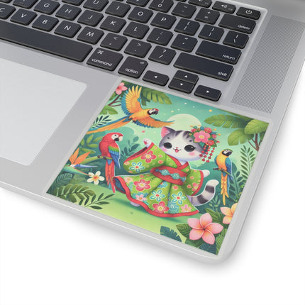 Parrot Dance of the Geisha Kitten Kiss-Cut Stickers (4 Sizes)