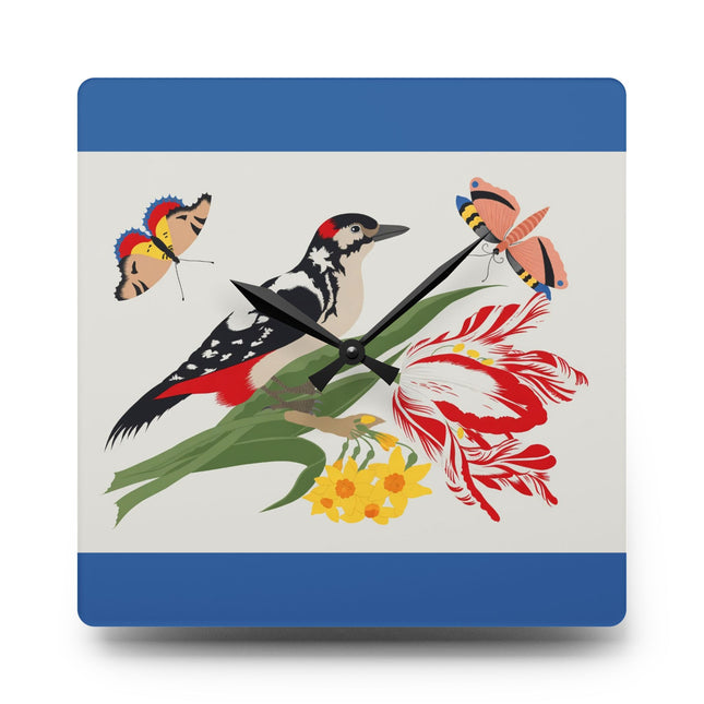 Woodpecker & Tulip Acrylic Wall Clock