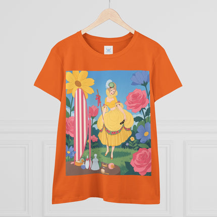 🌸🪞 The Lady Of The Flower Garden Mirror Cotton Tee – Art Deco Floral Fantasy