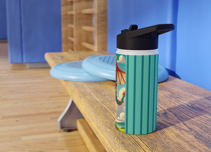 Geisha Kitten and the Dragon Kite Stainless Steel Water Bottle, Standard Lid