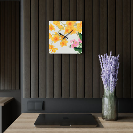 Golden Bow Orchid by Tanigami Kônan Acrylic Wall Clock, Round and Square