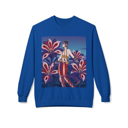 🎭🌺 The Enchanted Peacock Blossom Dancer Midweight Crewneck Sweatshirt – Art Deco Floral Fantasy