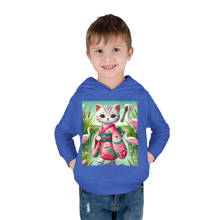 Geisha Kitten Strolls Among the Spoonbills Toddler Pullover Fleece Hoodie