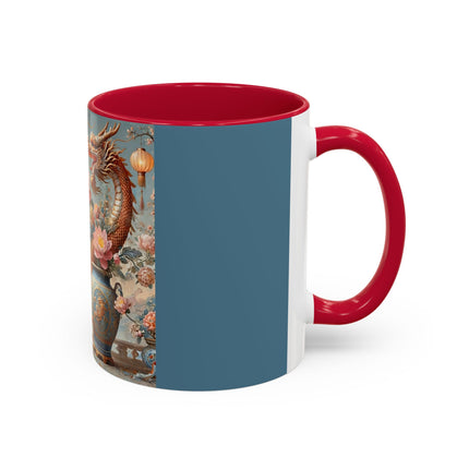 Golden Dragon & Lantern Lady Colorful Mug – Imperial Dragon & Elegant Harmony