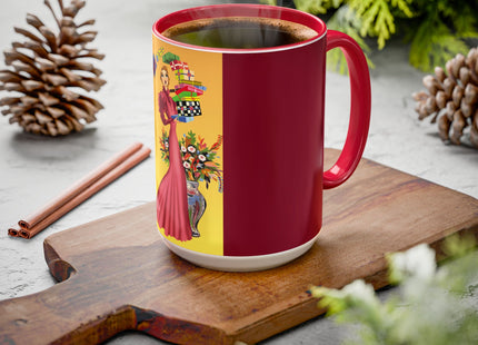 Elegant Holiday Woman with Gifts Colorful Mugs (11oz, 15oz)