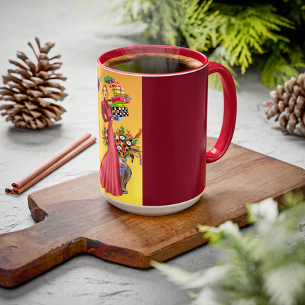 Elegant Holiday Woman with Gifts Colorful Mugs (11oz, 15oz)