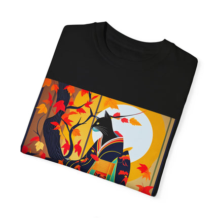 Black Cat in Kimono Unisex Garment-Dyed T-shirt