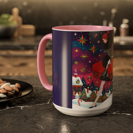 🎁✨ The Lady Of The Christmas Hatbox Colorful Mug – Art Deco Holiday Fantasy