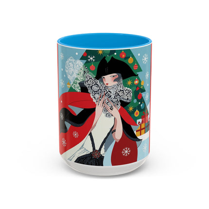 ❤️ The Lady Of The Crimson Scarf Colorful Mug – Art Deco Christmas Elegance