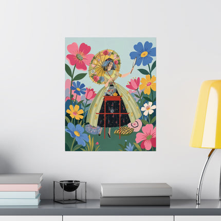 🌸🪞 The Lady Of The Flower Parasol Matte Vertical Poster – Art Deco Garden Whimsy