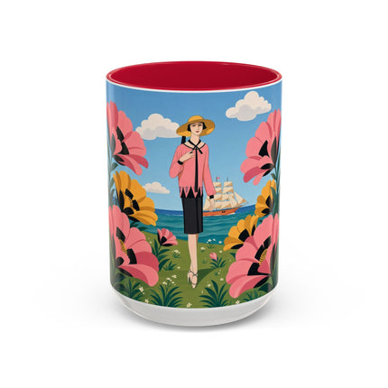 🌸⛵ The Seaside Blossom Promenade Colorful Mug – Art Deco Coastal Elegance