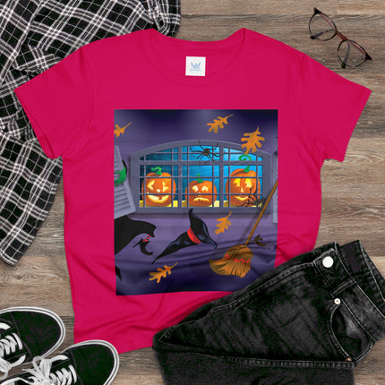 Whimsical Halloween Mischief Women's Midweight Cotton Tee