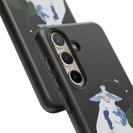 Blue & White Porcelain Geisha Phone Case – Elegant Mystery & Floral Grace