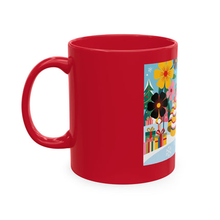 🎄🌸 The Lady Of The Striped Christmas Garden Ceramic Mug – Art Deco Holiday Whimsy