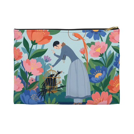 🦜🌺 The Lady Of The Garden Aviary Accessory Pouch – Art Deco Floral Whimsy