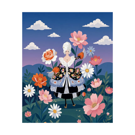 🌸👑 The Lady Of The Grand Flower Promenade Matte Vertical Poster – Art Deco Floral Elegance