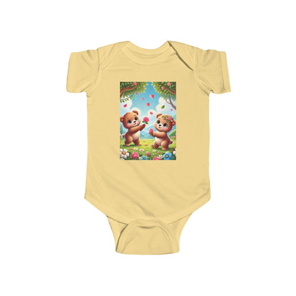 Petals and Paws Baby Bodysuit – Teddy Bear Garden Friendship Design