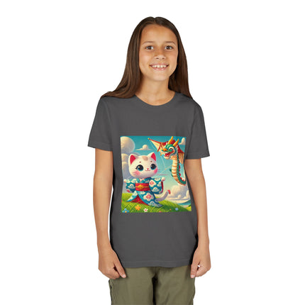 Geisha Kitten and the Dragon Kite Youth Short Sleeve Tee