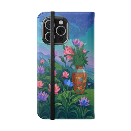 🌸🏔️ The Lady Of The Lotus Valley Flip Case – Art Deco Botanical Reverie