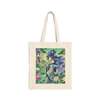 Fairy of the Koi Pond Cotton Canvas Tote Bag