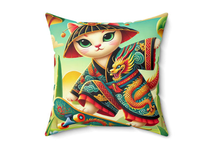Dragon Dance on Wheels Spun Polyester Square Pillow