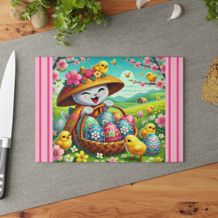 Geisha Kitten’s Easter Delight Glass Cutting Board