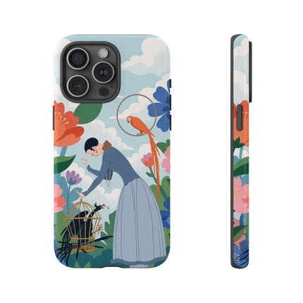 🦜🌺 The Lady Of The Garden Aviary Phone Case – Art Deco Floral Whimsy