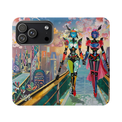 🤖🌆 Cyber Punk Robot Models Flip Case – Futuristic Fashion & Neon Elegance