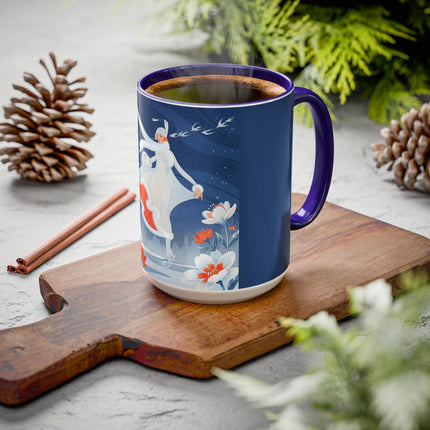 ❄️⛸️ The Winter Skater’s Flight Colorful Mug – Art Deco Floral Fantasy