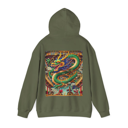 Tibetan Dragon Over Kabuki Duel – Heavy Blend™ Hooded Sweatshirt