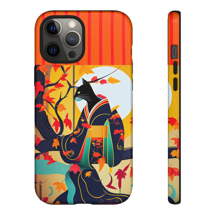Black Cat in Kimono Phone Cases