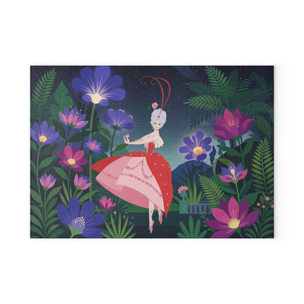 🌙🌺 The Lady Of The Midnight Flower Garden Glass Cutting Board – Art Deco Floral Elegance