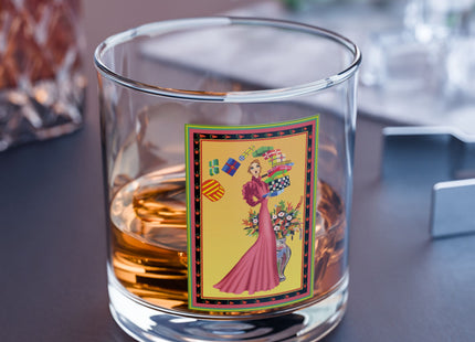 Elegant Holiday Woman with Gifts Rocks Glass, 10oz