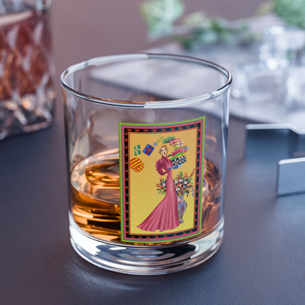 Elegant Holiday Woman with Gifts Rocks Glass, 10oz